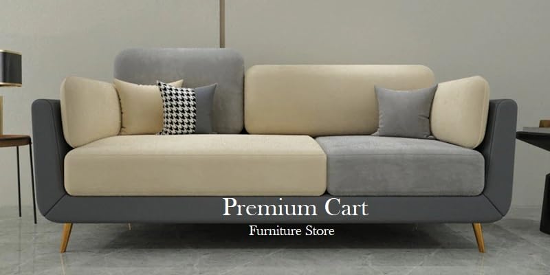 PREMIUM CART Velvet Contemperory Sofa Couch with Cushion Chaise Lounge Sectiona Sofa Perfect for Living Room & Bedroom Guests Home & Office (3 Seater Sofa Grey & Beige) 
