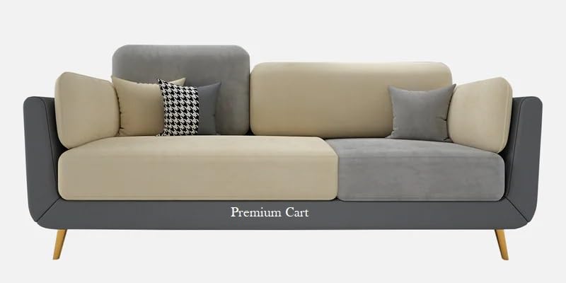 PREMIUM CART Velvet Contemperory Sofa Couch with Cushion Chaise Lounge Sectiona Sofa Perfect for Living Room & Bedroom Guests Home & Office (3 Seater Sofa Grey & Beige) 