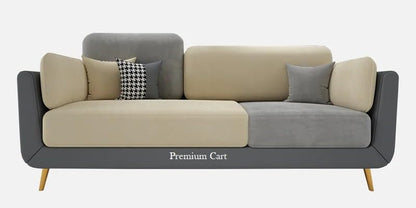 PREMIUM CART Velvet Contemperory Sofa Couch with Cushion Chaise Lounge Sectiona Sofa Perfect for Living Room & Bedroom Guests Home & Office (3 Seater Sofa Grey & Beige) 