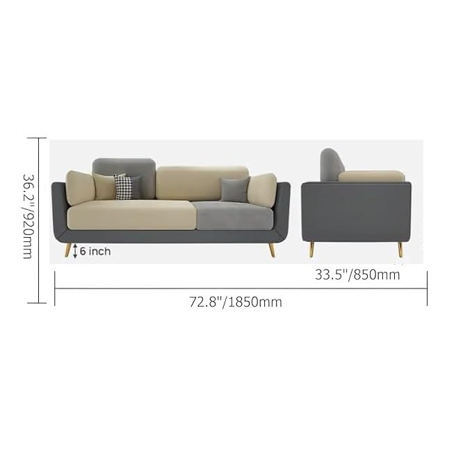 PREMIUM CART Velvet Contemperory Sofa Couch with Cushion Chaise Lounge Sectiona Sofa Perfect for Living Room & Bedroom Guests Home & Office (3 Seater Sofa Grey & Beige) 