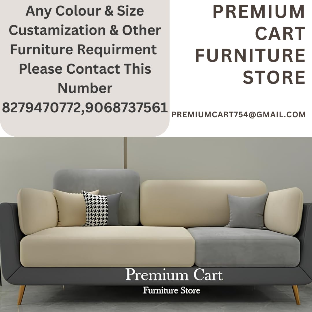 PREMIUM CART Velvet Contemperory Sofa Couch with Cushion Chaise Lounge Sectiona Sofa Perfect for Living Room & Bedroom Guests Home & Office (3 Seater Sofa Grey & Beige) 