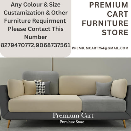PREMIUM CART Velvet Contemperory Sofa Couch with Cushion Chaise Lounge Sectiona Sofa Perfect for Living Room & Bedroom Guests Home & Office (3 Seater Sofa Grey & Beige) 