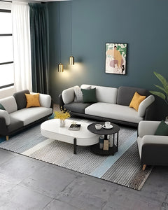 PREMIUM CART Velvet Contemperory Sofa with Cushion Chaise Lounge Sectional Sofa Perfect for Living Room & Bedroom Guests Home & Office (3+2+1 Black & Off White, 6 Seater) 