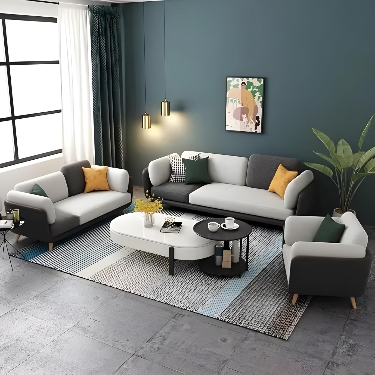 PREMIUM CART Velvet Contemperory Sofa with Cushion Chaise Lounge Sectional Sofa Perfect for Living Room & Bedroom Guests Home & Office (3+2+1 Black & Off White, 6 Seater) 
