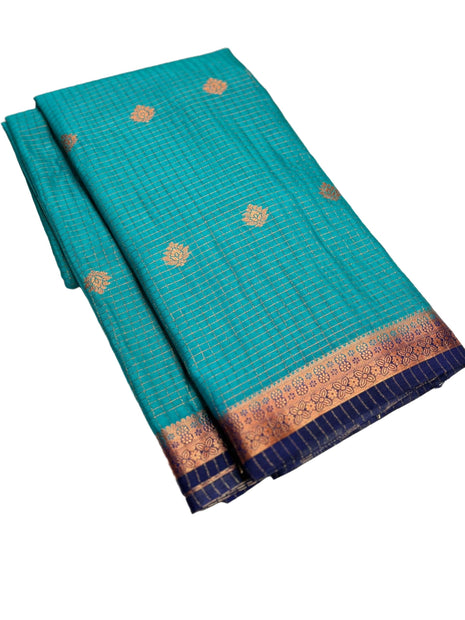 PRISCILLA SECRET Women's Mysore Grape Silk saree with unstitched Blouse (Cyan) 