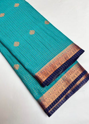 PRISCILLA SECRET Women's Mysore Grape Silk saree with unstitched Blouse (Cyan) 