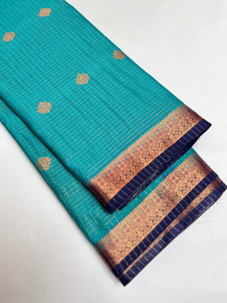 PRISCILLA SECRET Women's Mysore Grape Silk saree with unstitched Blouse (Cyan) 