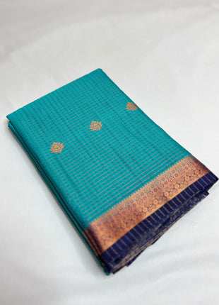 PRISCILLA SECRET Women's Mysore Grape Silk saree with unstitched Blouse (Cyan) 