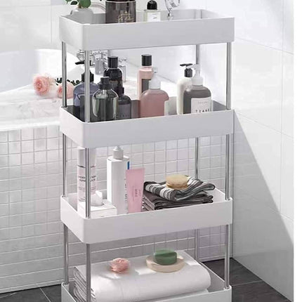 PULSBERY Multipurpose Storage Organizer Slim Rack Shelf with Wheels for Living Room, Office, Bedroom, Bathroom, Kids Room, Kitchen Trolley (White, 4 Layer) Plastic 