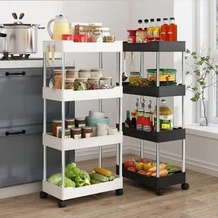 PULSBERY Multipurpose Storage Organizer Slim Rack Shelf with Wheels for Living Room, Office, Bedroom, Bathroom, Kids Room, Kitchen Trolley (White, 4 Layer) Plastic 