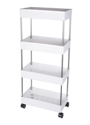 PULSBERY Multipurpose Storage Organizer Slim Rack Shelf with Wheels for Living Room, Office, Bedroom, Bathroom, Kids Room, Kitchen Trolley (White, 4 Layer) Plastic 