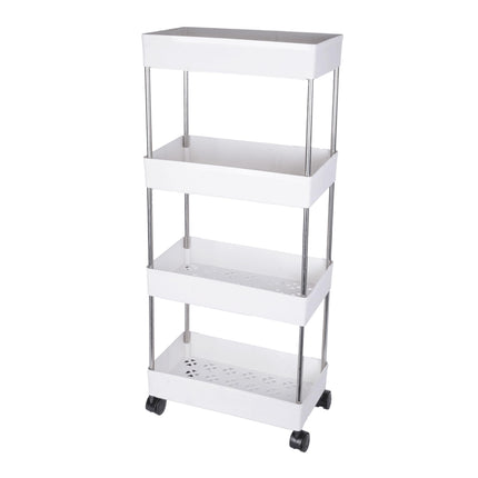 PULSBERY Multipurpose Storage Organizer Slim Rack Shelf with Wheels for Living Room, Office, Bedroom, Bathroom, Kids Room, Kitchen Trolley (White, 4 Layer) Plastic 