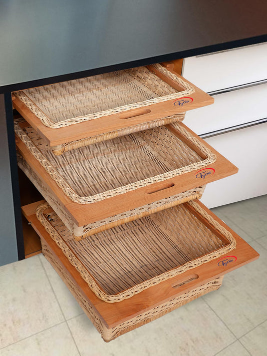 PVC Wicker Basket for Modular Kitchen – Durable Plastic Basket for Kitchen | Water-Resistant | Pull Out Pvc Basket for Fruits & Vegetables Organizer ((16.25W(414mm) X20LX6H (No Partition)) 