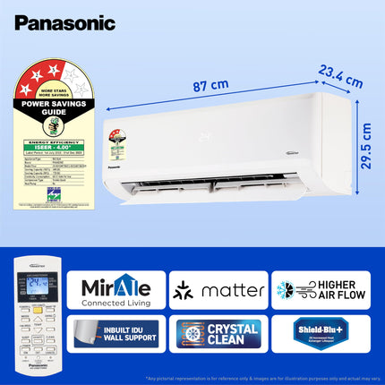 Panasonic 1.0 Ton 3 Star Premium Wi-Fi Inverter Smart Split AC (Matter Enabled, Higher Airflow, Copper Condenser, 7in1 Convertible, True AI, 2-Way, PM 0.1 Filter, CS/CU-SU12AKY3W, White) 