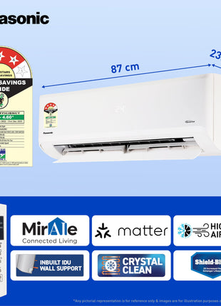 Panasonic 1.0 Ton 4 Star Premium Wi-Fi Inverter Smart Split AC (Matter Enabled, Higher Airflow, Copper Condenser, 7in1 Convertible, True AI, 4-Way, PM 0.1 Filter, CS/CU-NU12AKY4W, White) 