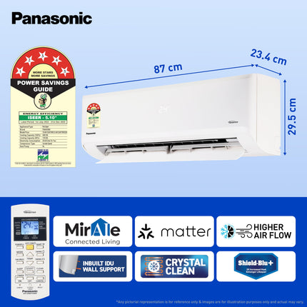 Panasonic 1.0 Ton 5 Star Premium Wi-Fi Inverter Smart Split AC (Matter Enabled, Higher Airflow, Copper Condenser, 7in1 Convertible, True AI, 4-Way, PM 0.1 Filter, CS/CU-NU12AKY5W, White) 