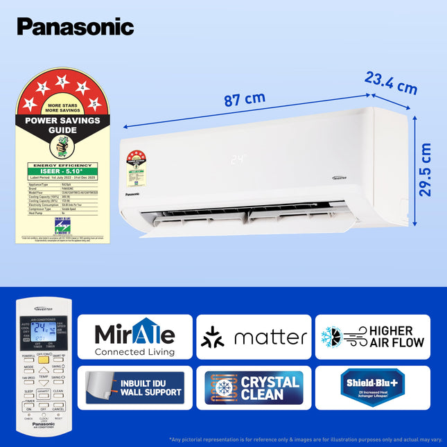 Panasonic 1.0 Ton 5 Star Premium Wi-Fi Inverter Smart Split AC (Matter Enabled, Higher Airflow, Copper Condenser, 7in1 Convertible, True AI, 4-Way, PM 0.1 Filter, CS/CU-NU12AKY5W, White) 