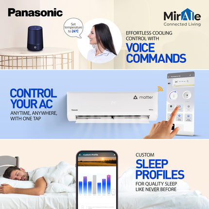 Panasonic 1.0 Ton 5 Star Premium Wi-Fi Inverter Smart Split AC (Matter Enabled, Higher Airflow, Copper Condenser, 7in1 Convertible, True AI, 4-Way, PM 0.1 Filter, CS/CU-NU12AKY5W, White) 