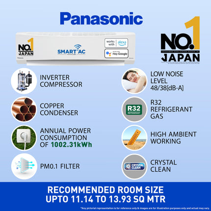 Panasonic 1.5 Ton 3 Star Wi-Fi Inverter Smart Split AC (Copper Condenser, 7 in 1 Convertible with True AI Mode, PM 0.1 Air Purification Filter, CS/CU-SU18ZKYWT, 2024 Model, White) 