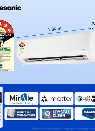 Panasonic 1.5 Ton 5 Star Premium Wi-Fi Inverter Smart Split AC (Matter Enabled, Higher Airflow, Copper Condenser, 7in1 Convertible, True AI, 4-Way, PM 0.1 Filter, CS/CU-NU18AKY5WX, White) 