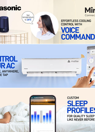 Panasonic 1.5 Ton 5 Star Premium Wi-Fi Inverter Smart Split AC (Matter Enabled, Higher Airflow, Copper Condenser, 7in1 Convertible, True AI, 4-Way, PM 0.1 Filter, CS/CU-NU18AKY5WX, White) 