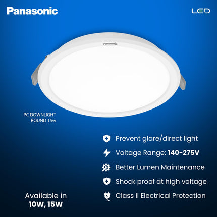 Panasonic 15 Watt LED PC Downlighter, Round False Ceiling Downlight for Home, Office with Cutout 150mm, Cool White Ceiling Downlight (PDLM01157R3) 