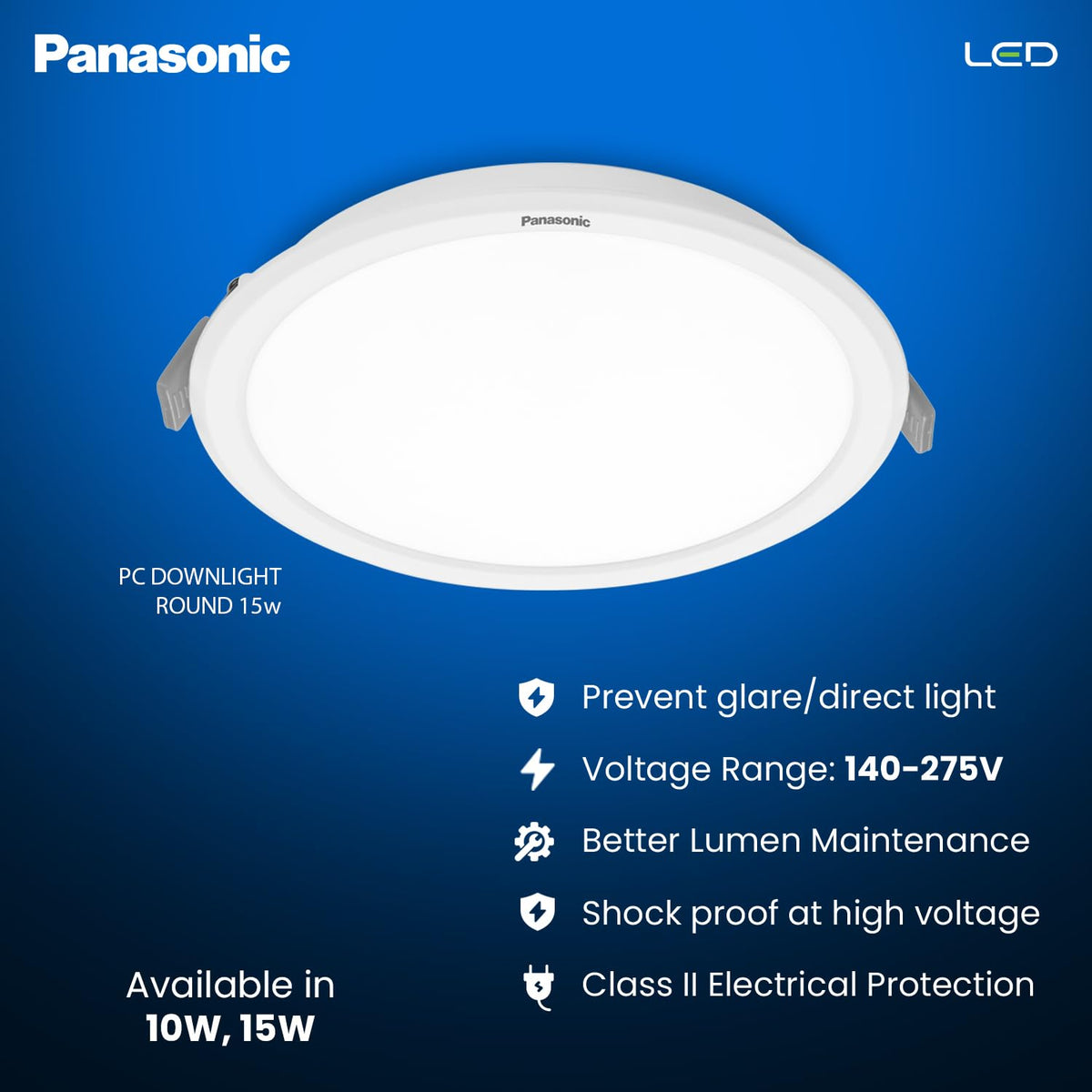 Panasonic 15 Watt LED PC Downlighter, Round False Ceiling Downlight for Home, Office with Cutout 150mm, Cool White Ceiling Downlight (PDLM01157R3) 