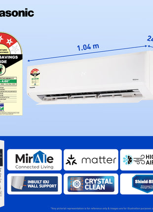 Panasonic 2.0 Ton 4 Star Premium Wi-Fi Inverter Smart Split AC (Matter Enabled, Higher Airflow, Copper Condenser, 7in1 Convertible, True AI, 4-Way, PM 0.1 Filter, CS/CU-NU24AKY4W, White) 