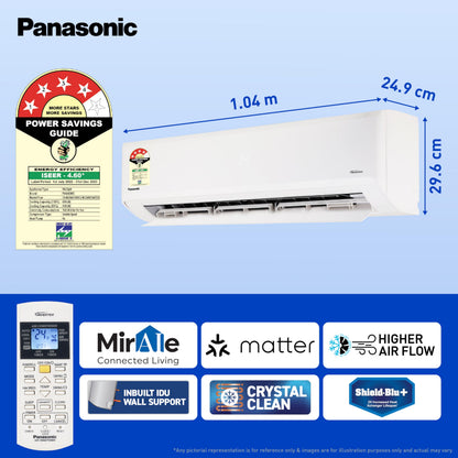 Panasonic 2.0 Ton 4 Star Premium Wi-Fi Inverter Smart Split AC (Matter Enabled, Higher Airflow, Copper Condenser, 7in1 Convertible, True AI, 4-Way, PM 0.1 Filter, CS/CU-NU24AKY4W, White) 