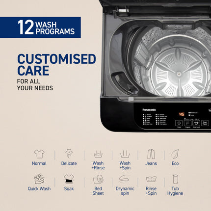 Panasonic 6.5 Kg 5 Star Fully-Automatic Top Load Washing Machine (2025 Model, NA-F65LF4CRB, Charcoal Inox Grey, 12 Wash Program, Active Foam Wash Technology, Antibacterial Water Inlet) 