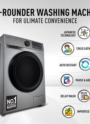 Panasonic 7 kg 5 Star Inverter Fully Automatic Front Loading Washing Machine with Built-In Heater (NA-147MH2L01, Dark Silver, 2024 Model) 