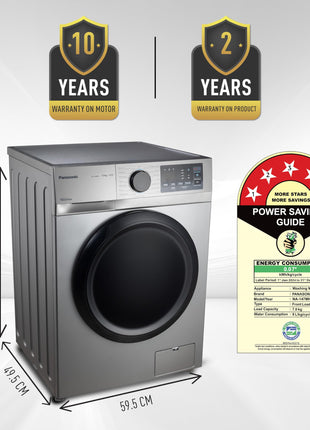 Panasonic 7 kg 5 Star Inverter Fully Automatic Front Loading Washing Machine with Built-In Heater (NA-147MH2L01, Dark Silver, 2024 Model) 