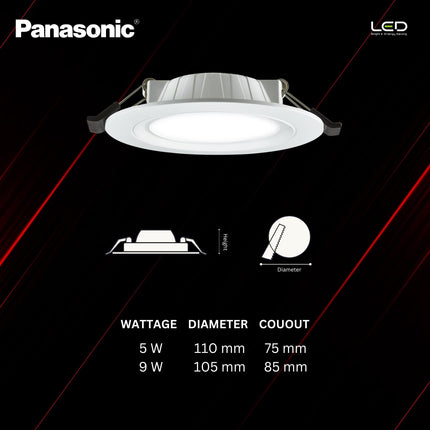 Panasonic 9 Watt LED Concealed Downlighter, LED Recessed Downlight, 85mm Cut Out, BIS & ROHS Certified, 4KV Surge Protection, Cool White Light (PDLM34097) 