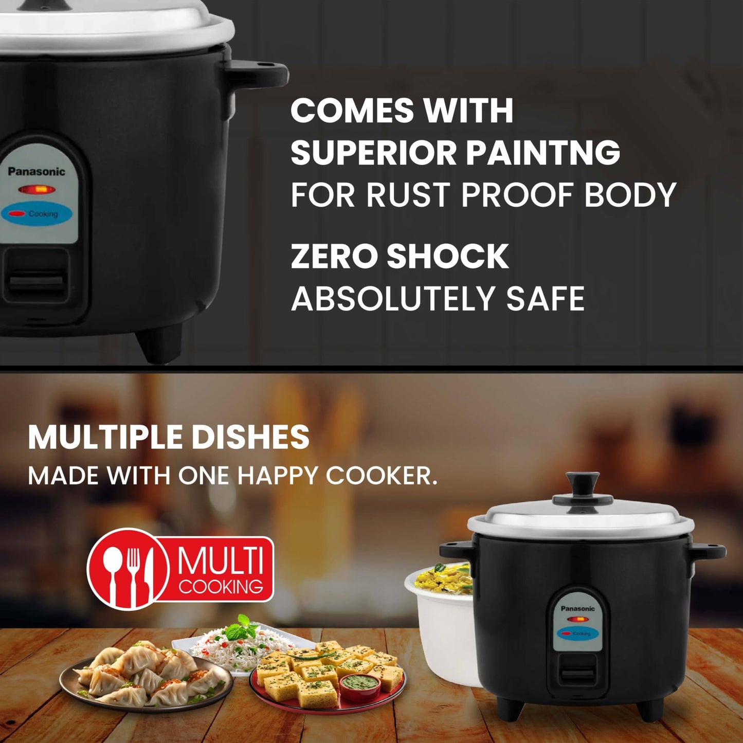 Panasonic Electric Automatic Cooker With Auto Switch Off| SR-WA10 (E) | 450 Watts | Capacity 1.0 Litre With 600 Grams Raw Rice Cooking |Colour Black 