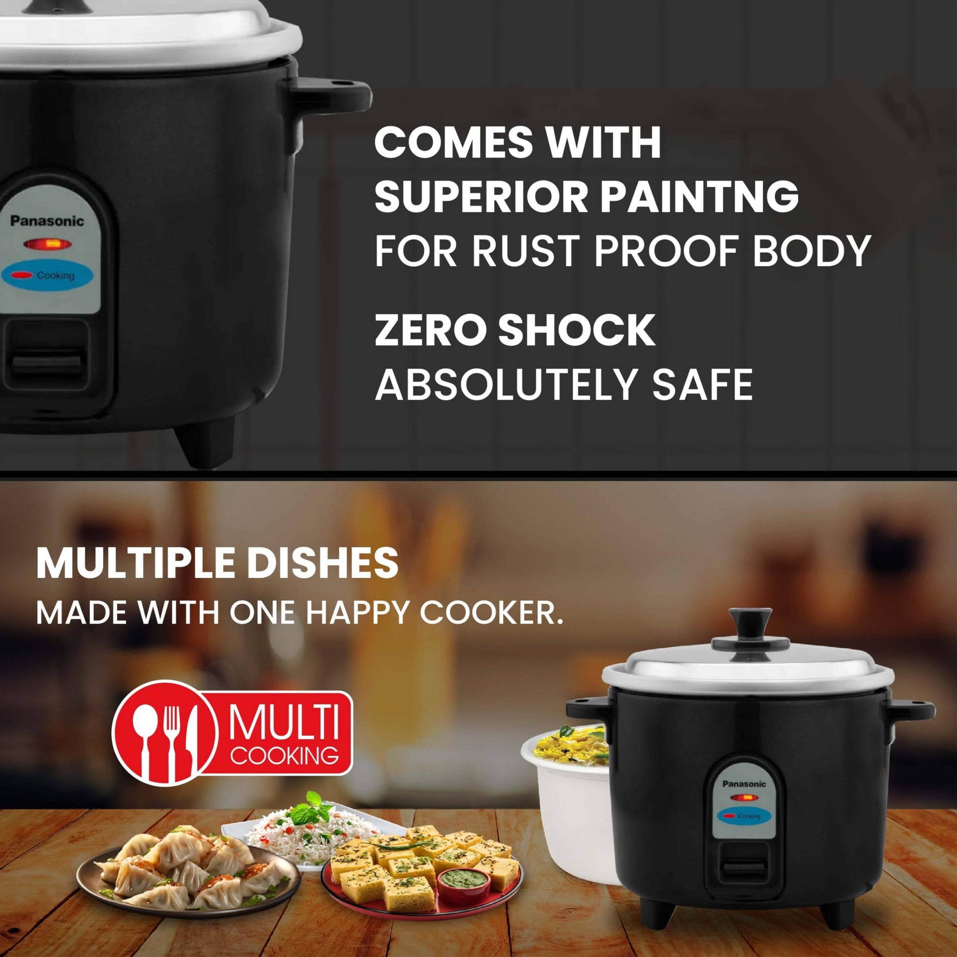 Panasonic Electric Automatic Cooker With Auto Switch Off| SR-WA10 (E) | 450 Watts | Capacity 1.0 Litre With 600 Grams Raw Rice Cooking |Colour Black 