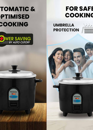 Panasonic Electric Automatic Cooker With Auto Switch Off| SR-WA10 (E) | 450 Watts | Capacity 1.0 Litre With 600 Grams Raw Rice Cooking |Colour Black 