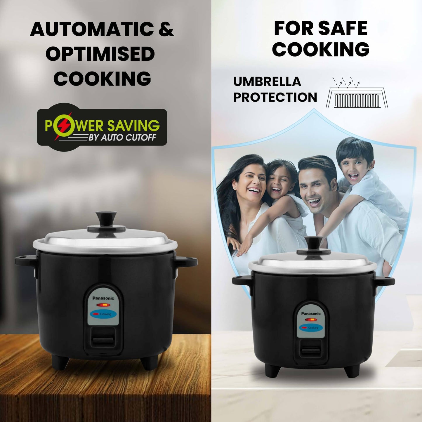Panasonic Electric Automatic Cooker With Auto Switch Off| SR-WA10 (E) | 450 Watts | Capacity 1.0 Litre With 600 Grams Raw Rice Cooking |Colour Black 