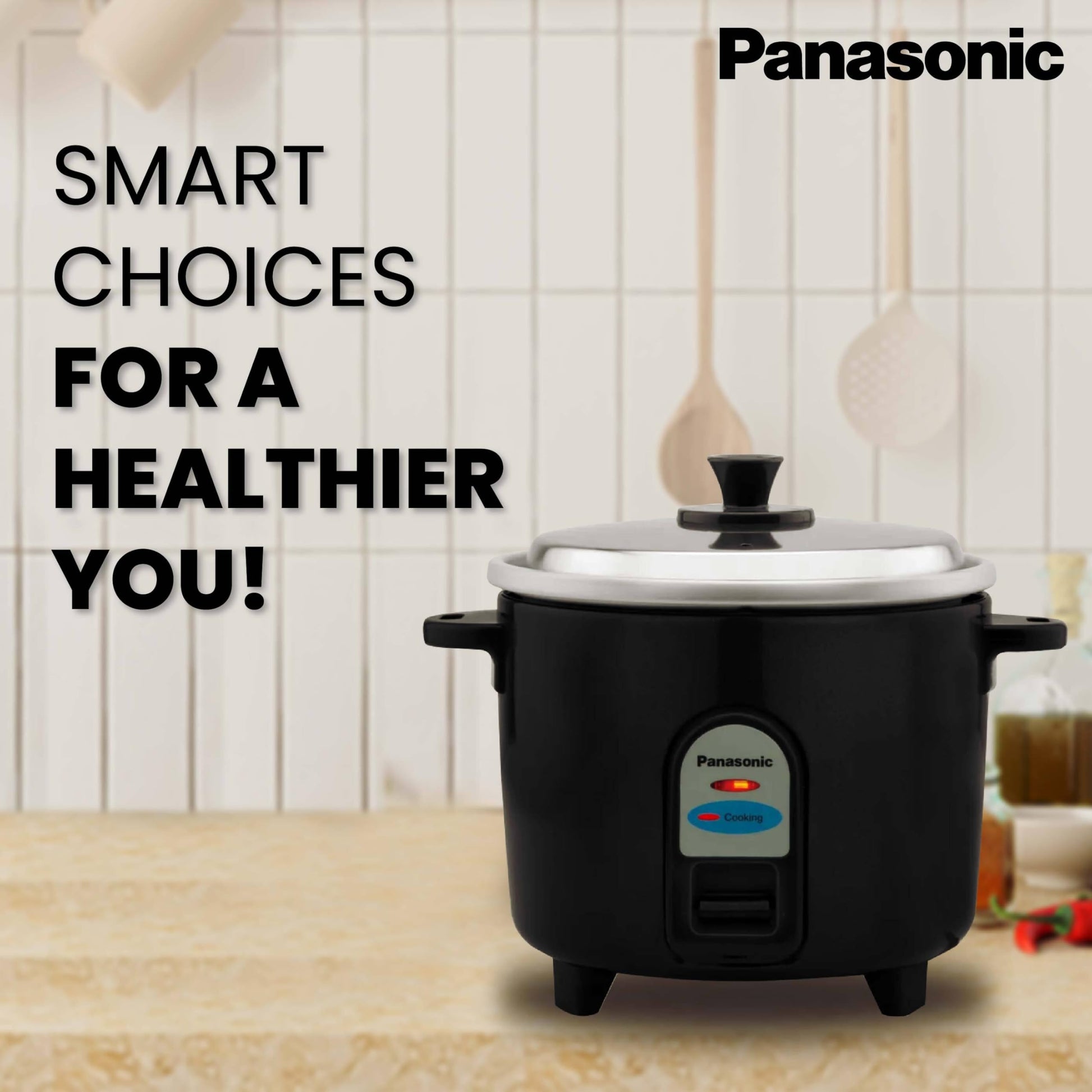 Panasonic Electric Automatic Cooker With Auto Switch Off| SR-WA10 (E) | 450 Watts | Capacity 1.0 Litre With 600 Grams Raw Rice Cooking |Colour Black 