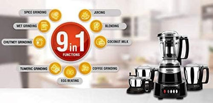 Panasonic Mixer Grinder MX-AV425 (Charcoal Black)Elements Series Powerful 1500W(Max Motor Lock Wattage)4 Jar(Three-304-SS Stainless Steel & 1Juicer Extractor Jar)|Warranty 2 Yrs Product & 5 Yrs Motor 
