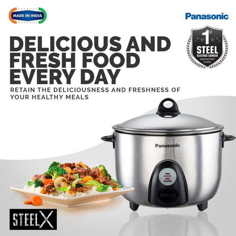 Panasonic SR-G18(SUS) I 660 Watts I Fully 304 Stainless Steel Automatic Electric Rice Cooker 1.8 Litres |3 Layer Stainless Steel Clad Pan, Lid and Plate I Cooks upto 1 Kg Raw Rice|With Keep Warm 