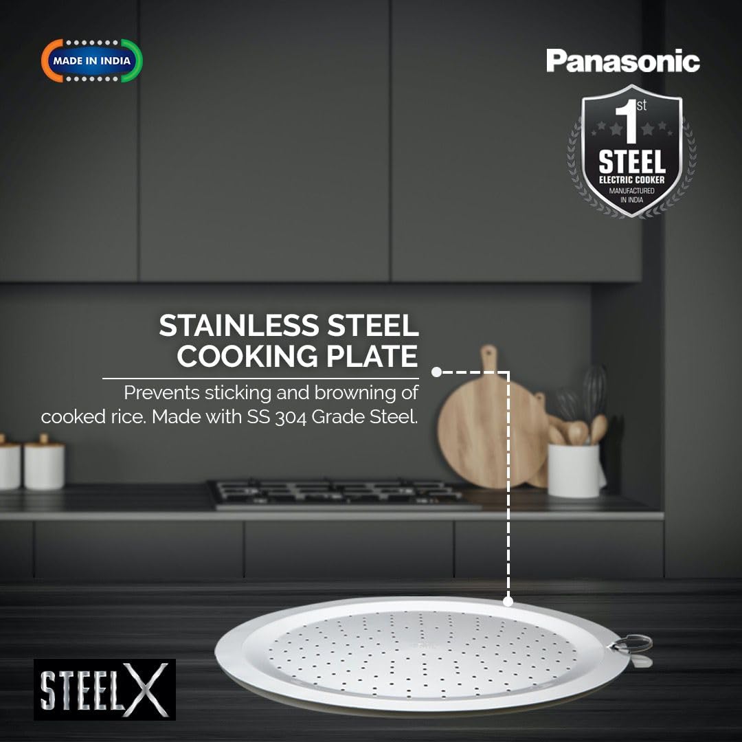 Panasonic SR-G18(SUS) I 660 Watts I Fully 304 Stainless Steel Automatic Electric Rice Cooker 1.8 Litres |3 Layer Stainless Steel Clad Pan, Lid and Plate I Cooks upto 1 Kg Raw Rice|With Keep Warm 
