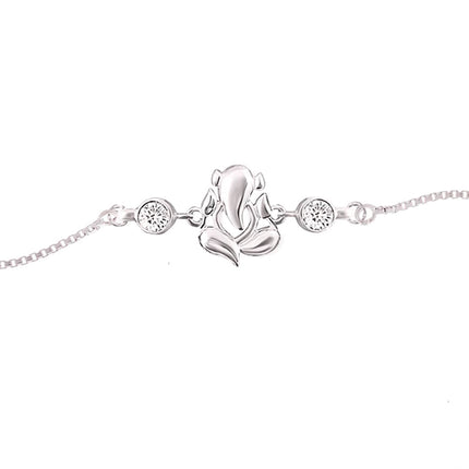 Parnika 925 Om Ganesha Rudraksha Infinity Bro Shiv Bhai Adjustable Silver Rakhi Bracelet For Brother in 92.5 Sterling Silver for Boys and Men | Chandi ki Rakhi | Gift Box Roli Chawal (Ganeshji CZ) 