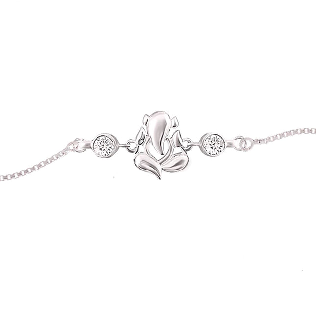 Parnika 925 Om Ganesha Rudraksha Infinity Bro Shiv Bhai Adjustable Silver Rakhi Bracelet For Brother in 92.5 Sterling Silver for Boys and Men | Chandi ki Rakhi | Gift Box Roli Chawal (Ganeshji CZ) 