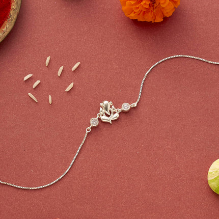 Parnika 925 Om Ganesha Rudraksha Infinity Bro Shiv Bhai Adjustable Silver Rakhi Bracelet For Brother in 92.5 Sterling Silver for Boys and Men | Chandi ki Rakhi | Gift Box Roli Chawal (Ganeshji CZ) 