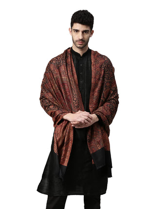 Pashmoda Men Zarif-e-Kashmir Woven Design Shawl (SIZE: 101x203 CM, Black Color) 