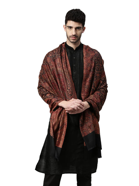 Pashmoda Men Zarif-e-Kashmir Woven Design Shawl (SIZE: 101x203 CM, Black Color) 