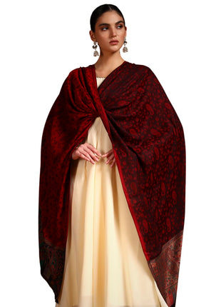 Pashmoda Women Gulpari Kaani Stole, Authentic Kashmiri Luxury Pashmina Style Shawl, Stole, (Size 28x80 Inches, Maroon Color) MAVST06 