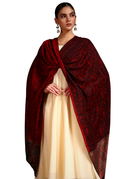 Pashmoda Women Gulpari Kaani Stole, Authentic Kashmiri Luxury Pashmina Style Shawl, Stole, (Size 28x80 Inches, Maroon Color) MAVST06 