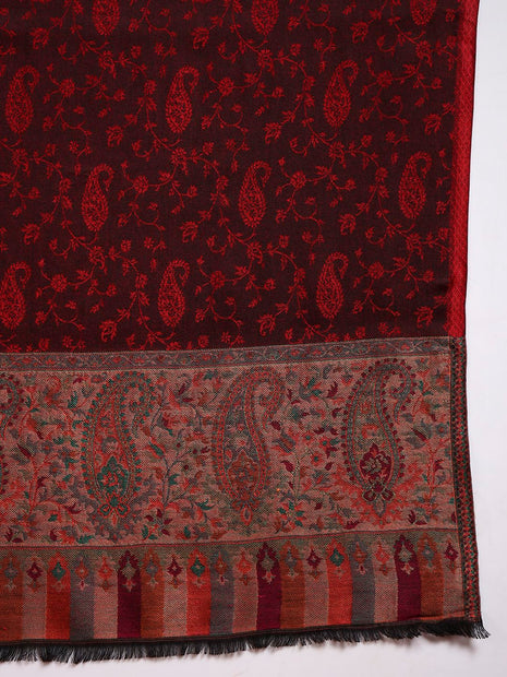 Pashmoda Women Gulpari Kaani Stole, Authentic Kashmiri Luxury Pashmina Style Shawl, Stole, (Size 28x80 Inches, Maroon Color) MAVST06 
