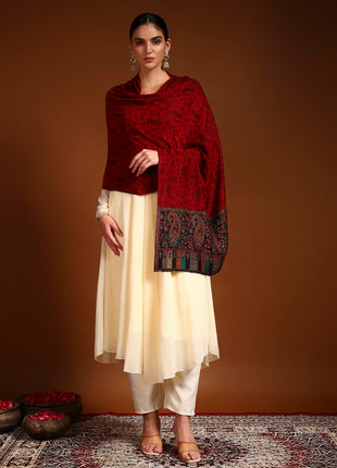 Pashmoda Women Gulpari Kaani Stole, Authentic Kashmiri Luxury Pashmina Style Shawl, Stole, (Size 28x80 Inches, Maroon Color) MAVST06 